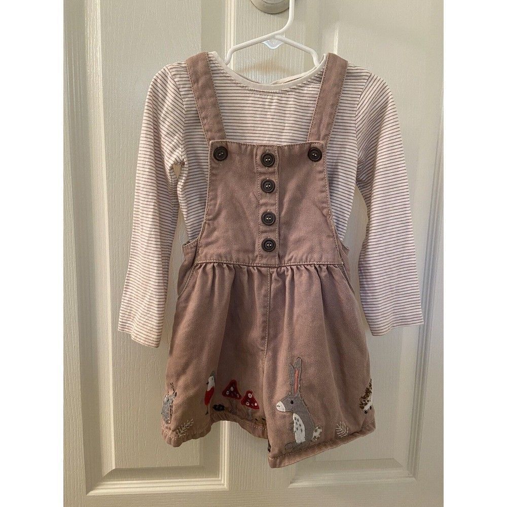 Next UK Girls Applique Woodland Animals Shortall Romper 2 Pc Set Size 2-3 years